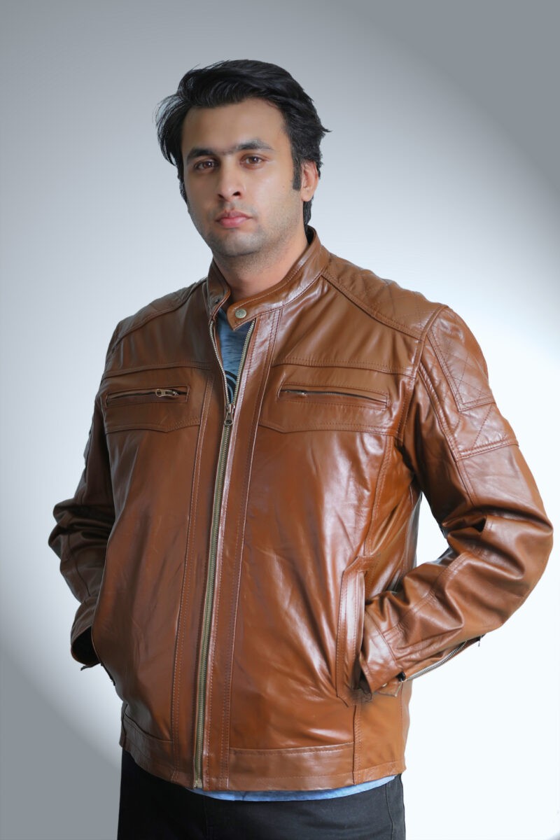 Cow Leather Sporty Light Brown Leather Jacket