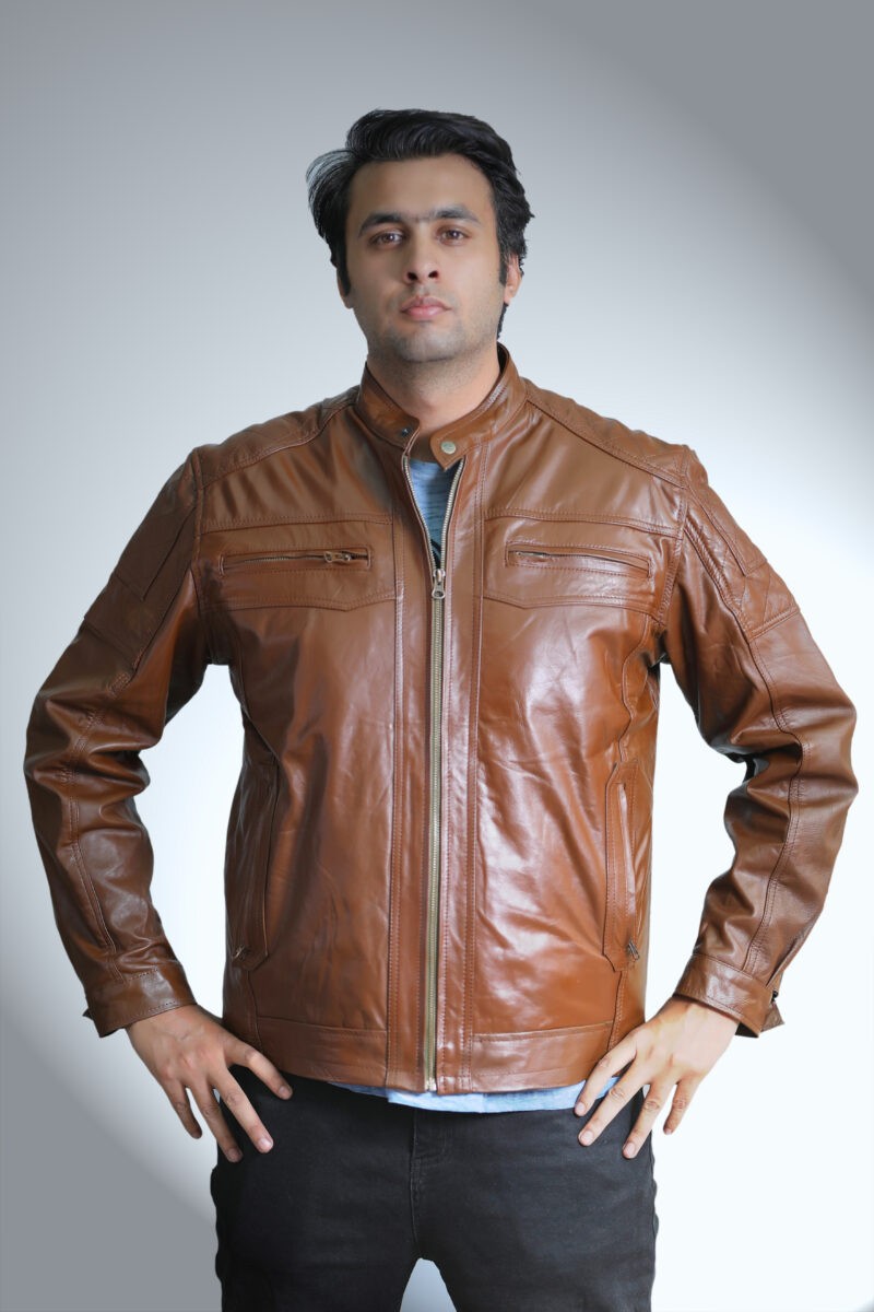 Cow Leather Sporty Light Brown Leather Jacket 3