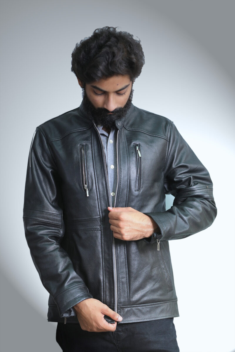 Cow Leather Jet Black Casual Leather Jacket 2