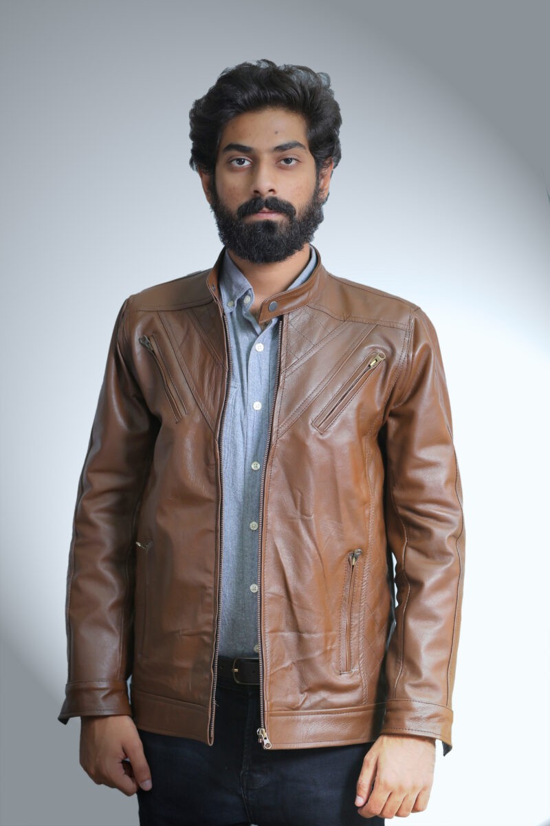 Casual Light Brown Cow Leather Jacket 1