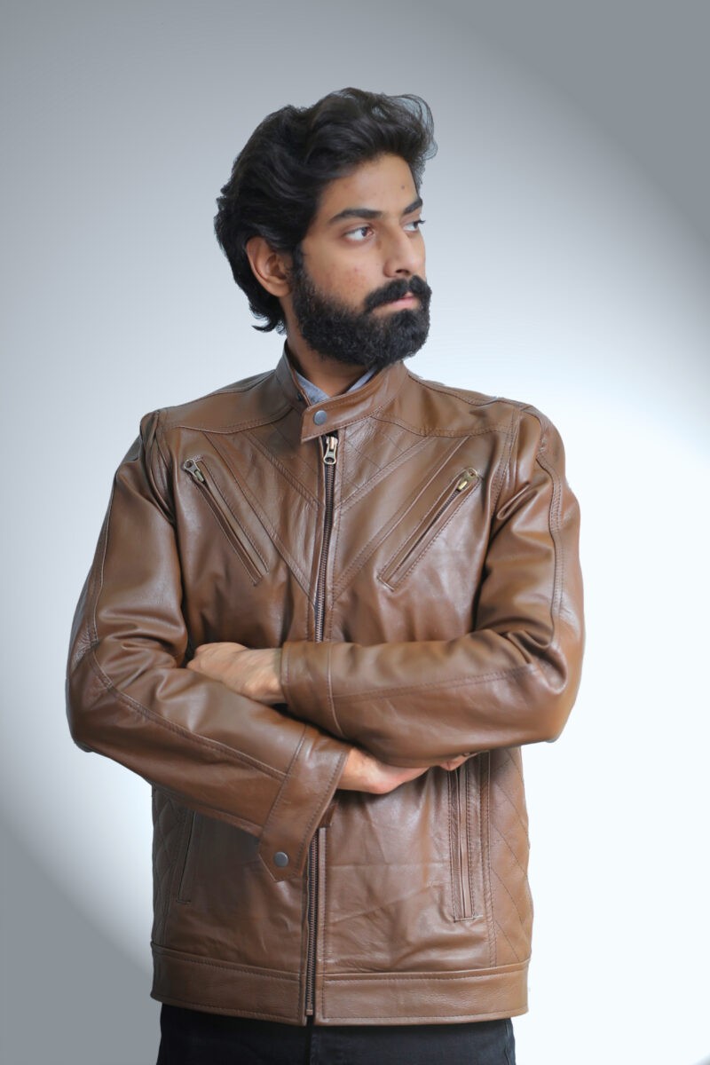 Casual Light Brown Cow Leather Jacket 2