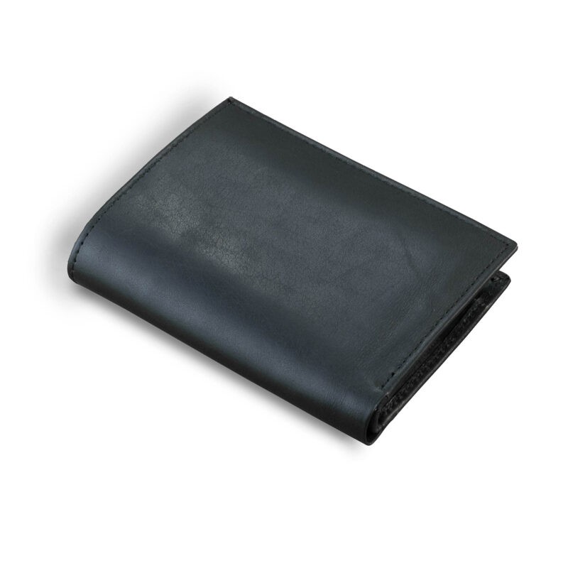 Center Zipper Black Cow Leather Wallet 1