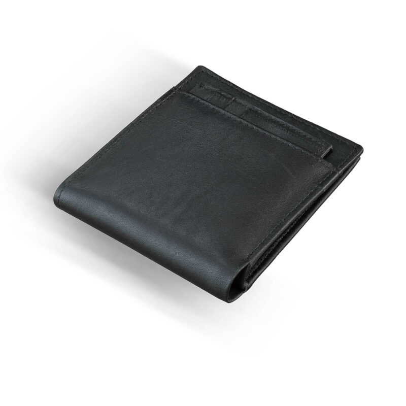 Cow Leather Jet Black Wallet with External Pocket 3