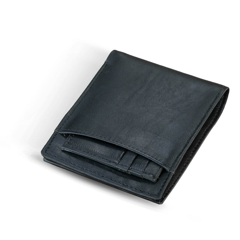Cow Leather Jet Black Wallet with External Pocket 4