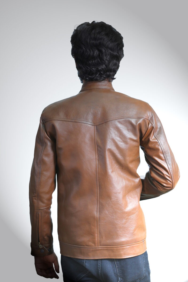 Casual Light Brown Cow Leather Jacket 3