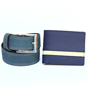 set of blue belt and wallet
