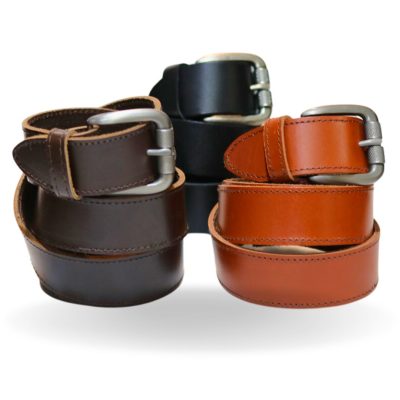 Set of three leather belts mender brown, black, reddish brown