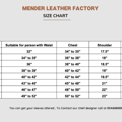Leather JAcket Size Chart