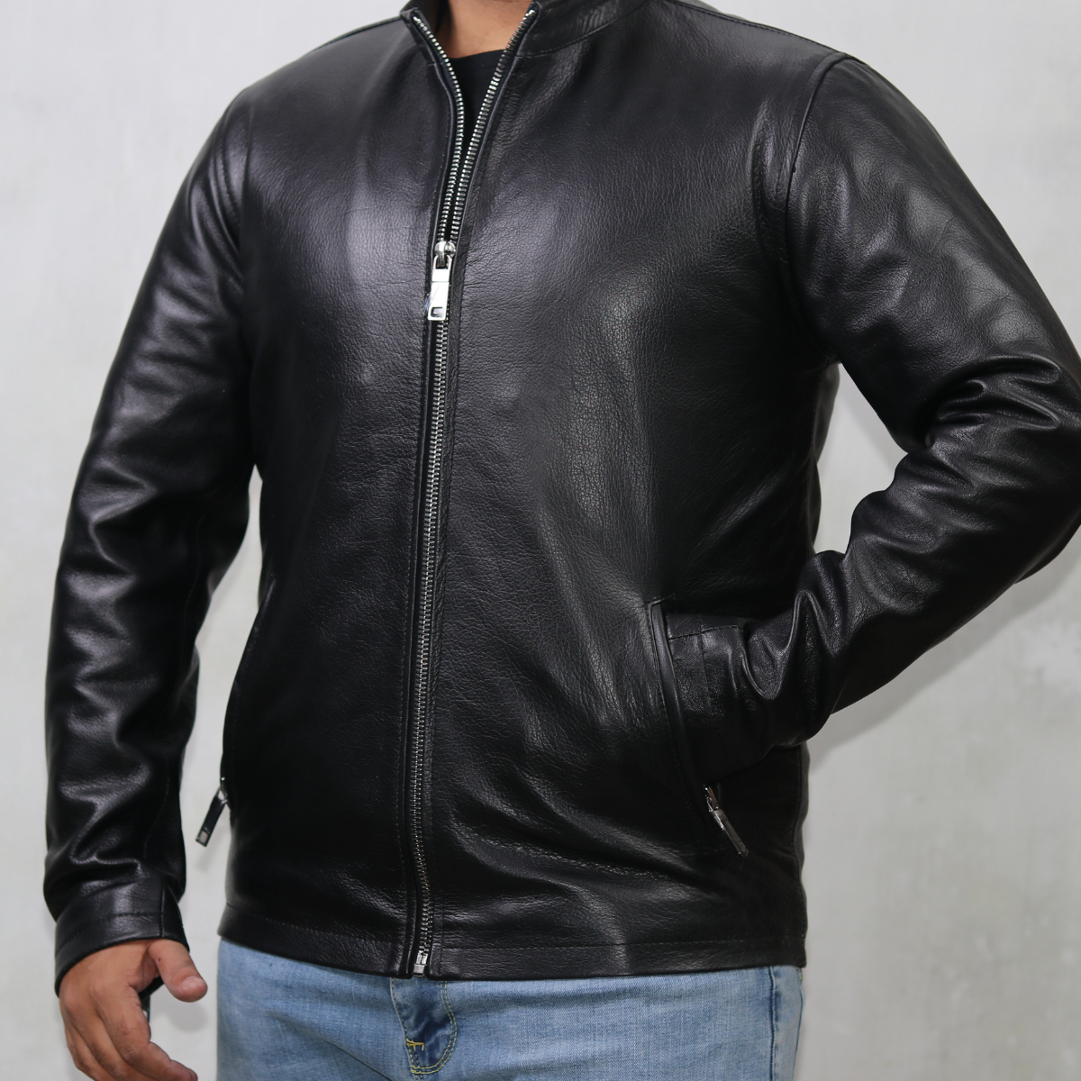 Simple leather outlet jacket