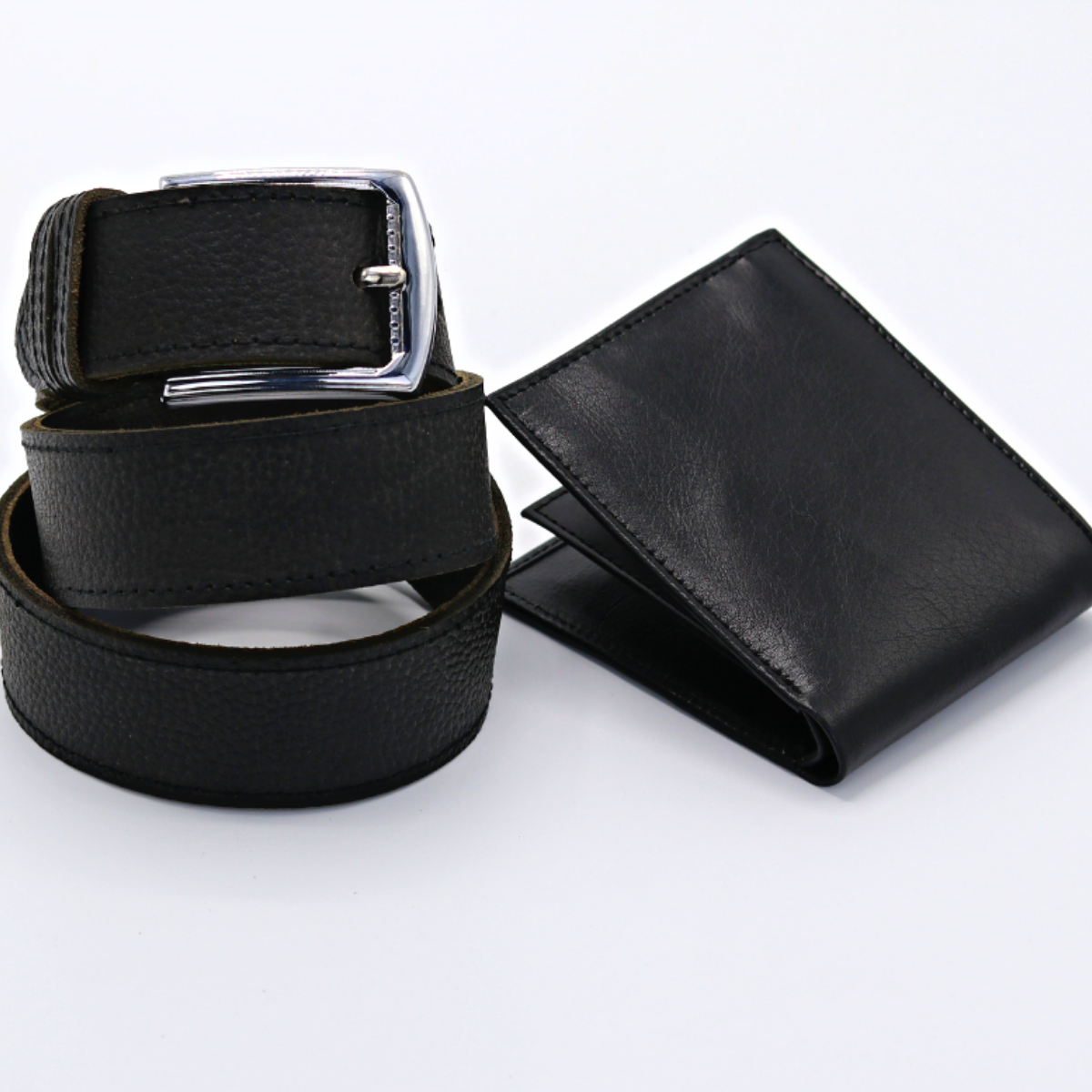 Black Wallet and Slim Belt in Real Leather - Set in Black – Mender ...