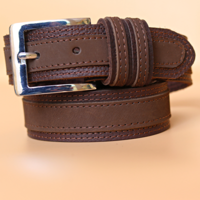 Dark brown real leather belt