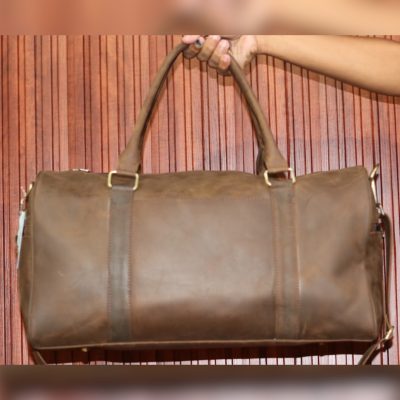 Vintage Brown Crazy Horse Leather Duffle Bag Mender Leather